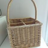 VINTAGE RATTAN BOTTLE HOLDER BASKET
