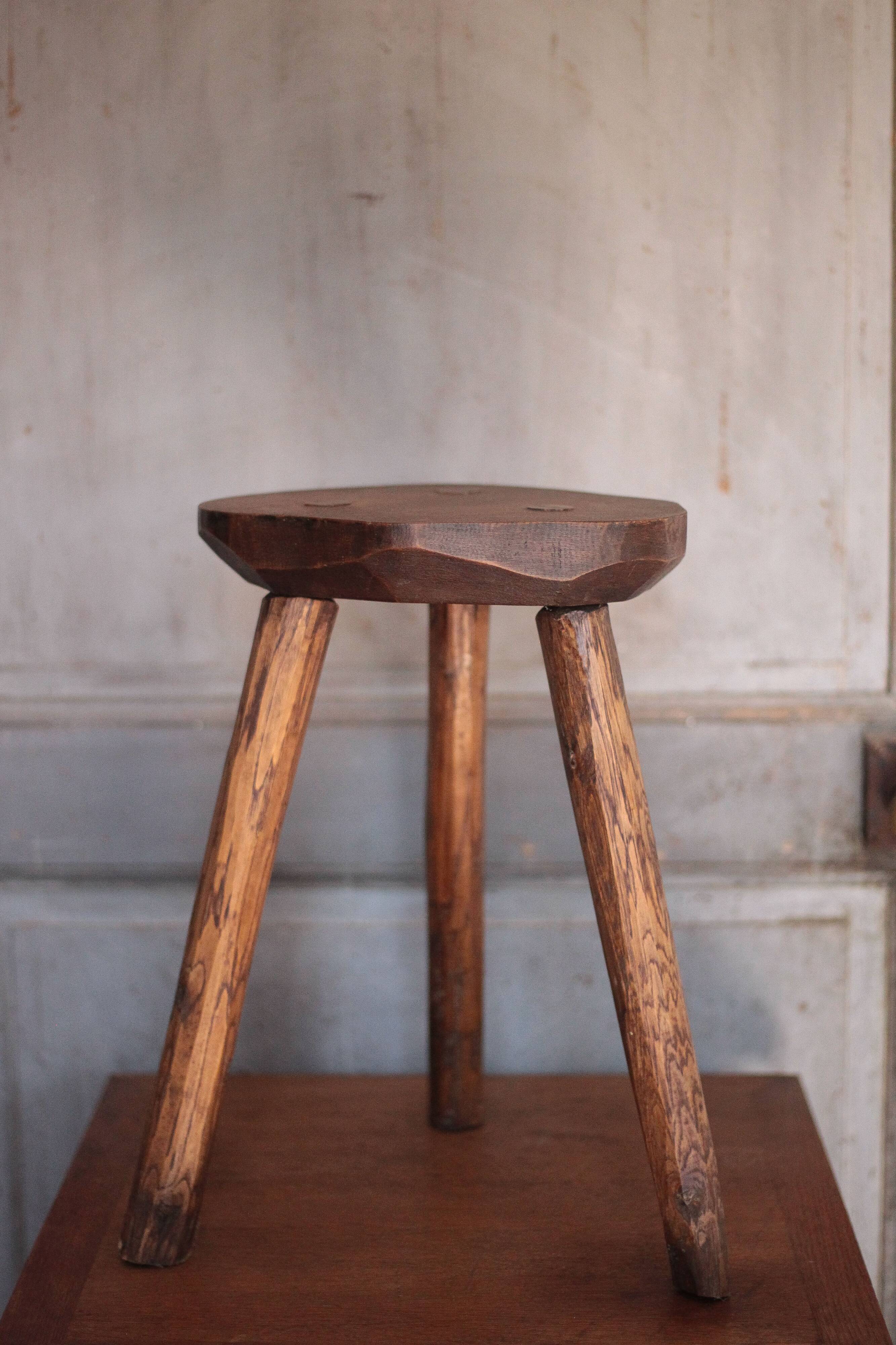 Vintage stool, wooden stool, tripod stool, brutalist, plant holder