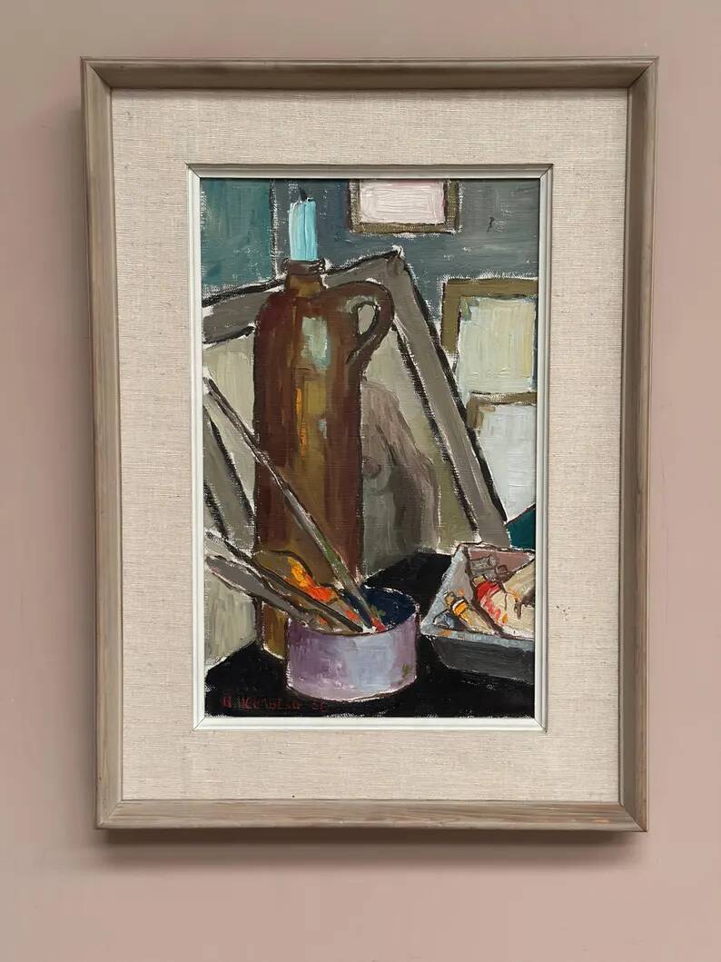 Original Swedish Oil on Canvas – “Still Life” by Harry Holmberg – Signed – Dated 1956 – Vintage & Framed – 47 × 34.5 cm (18.5" × 13.6")