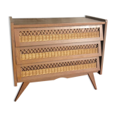Vintage wood and rattan chest of drawers