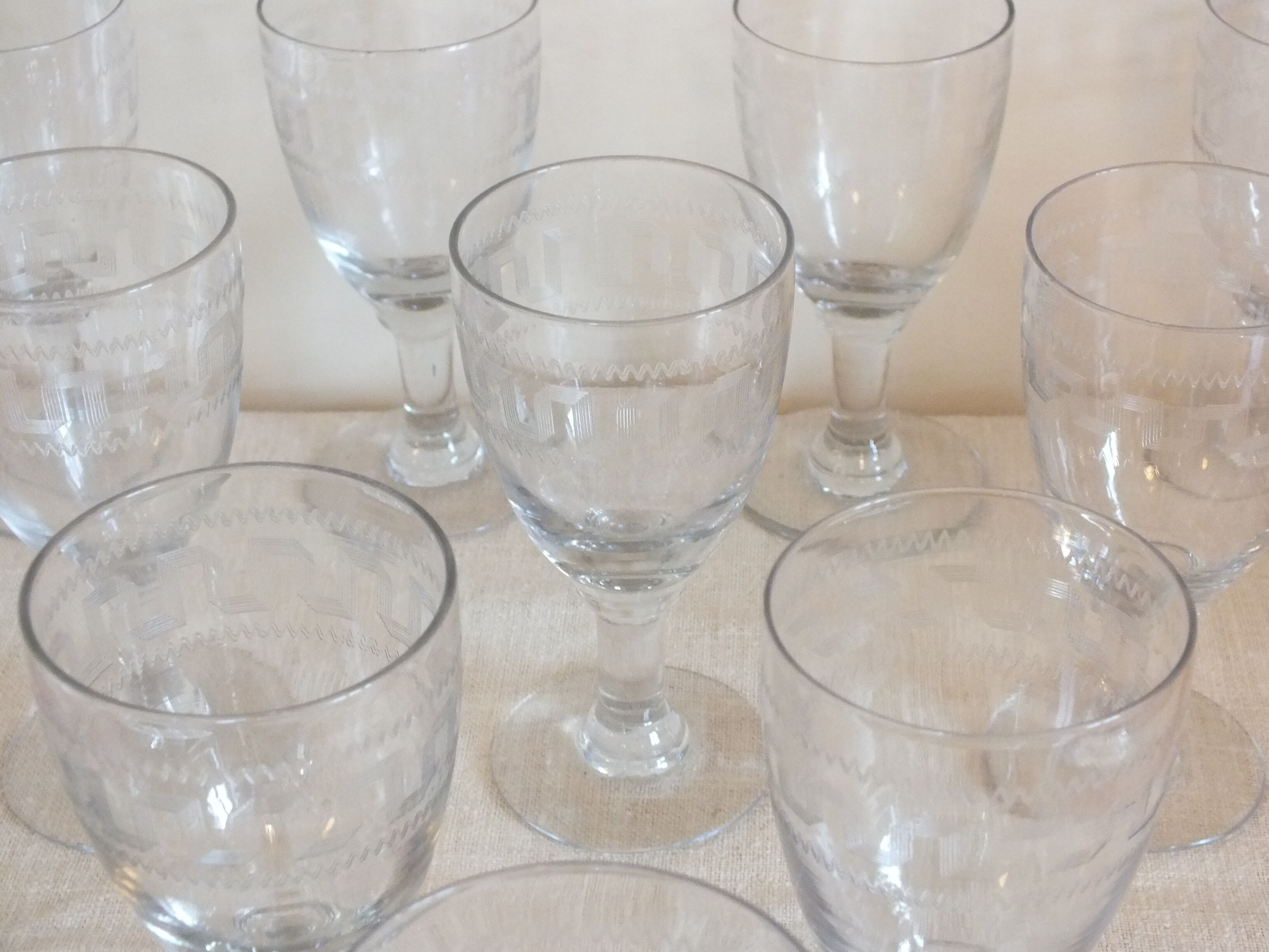 10 19th century stemmed glasses patterned with Greek nets Napoleon III