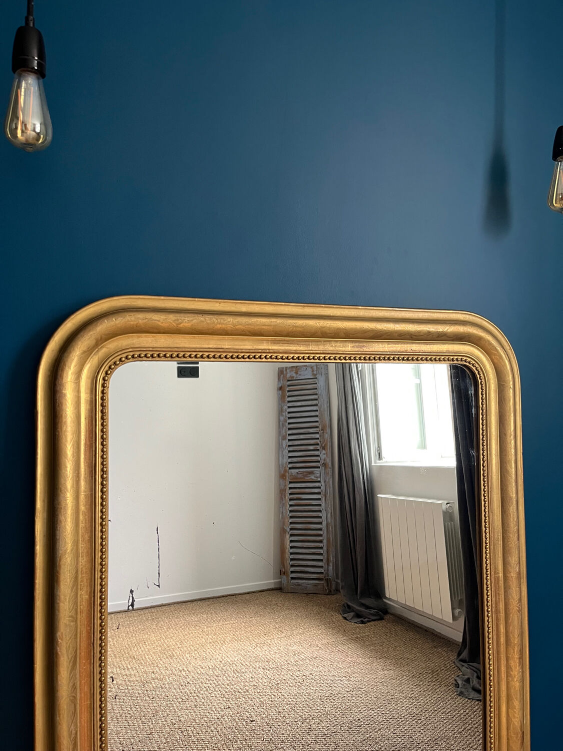 Old mirror Louis-Philippe beaded 128cm/95,cm gilded with gold leaf