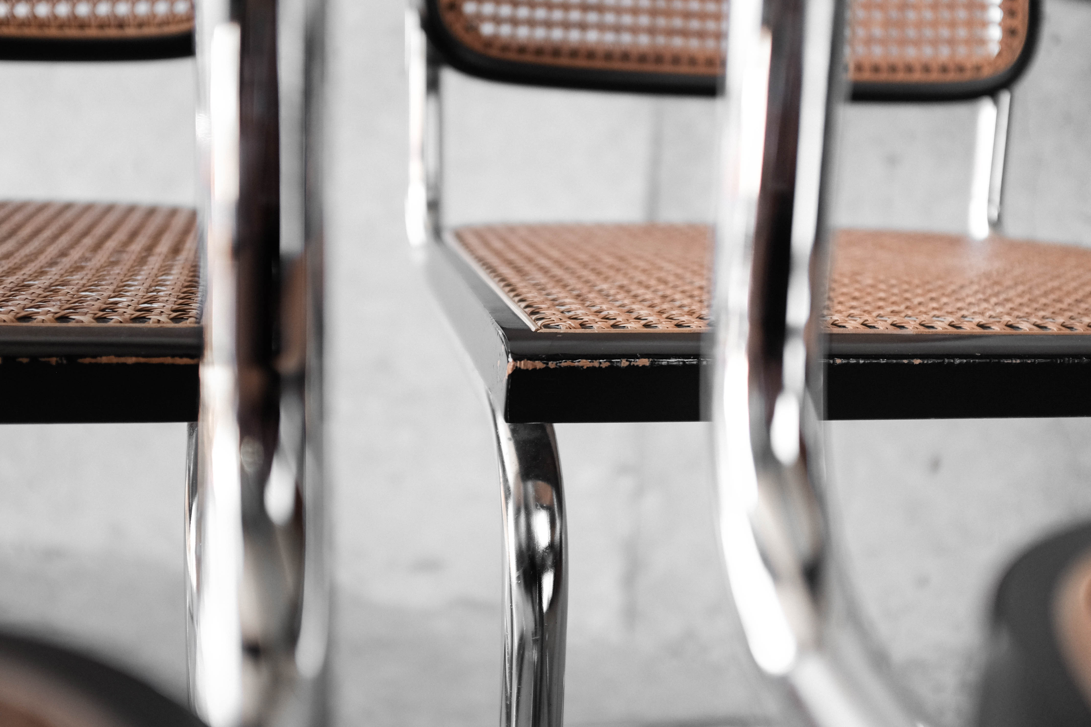 Set of 6 black Cesca B32 chairs by Marcel Breuer