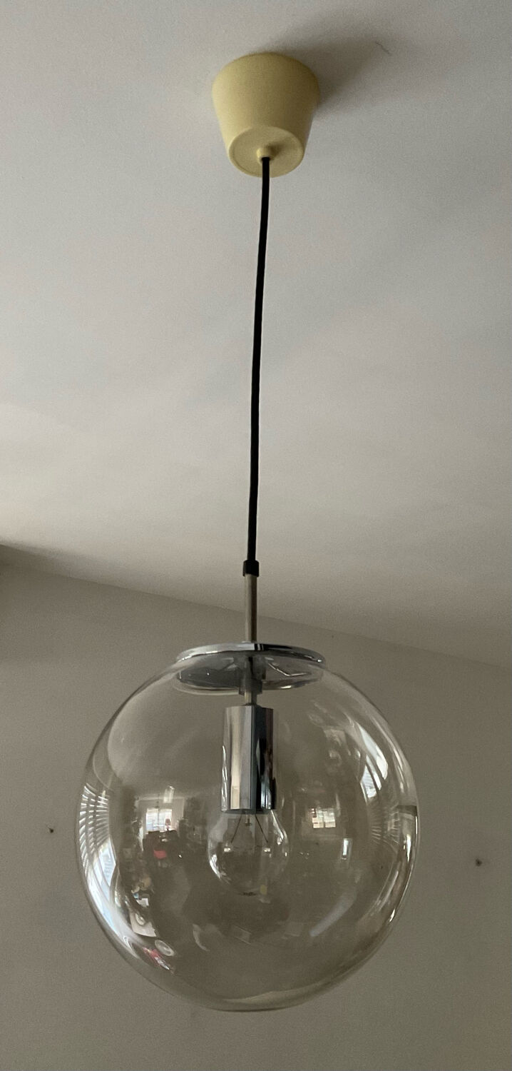 Space Age globe pendant lamp in smoked glass from the 70s