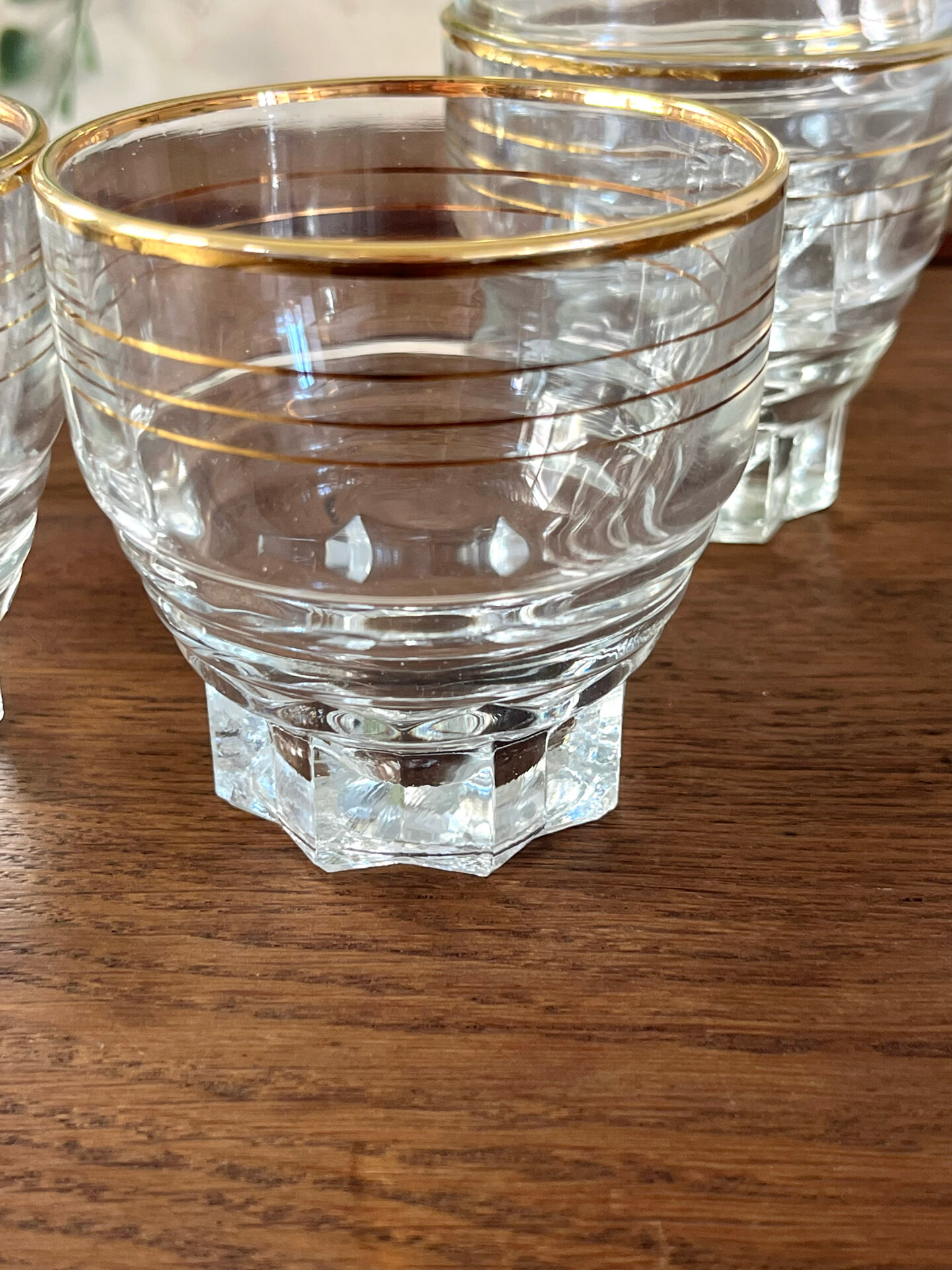 Verres en verre vintage avec bord doré, ensemble de 6