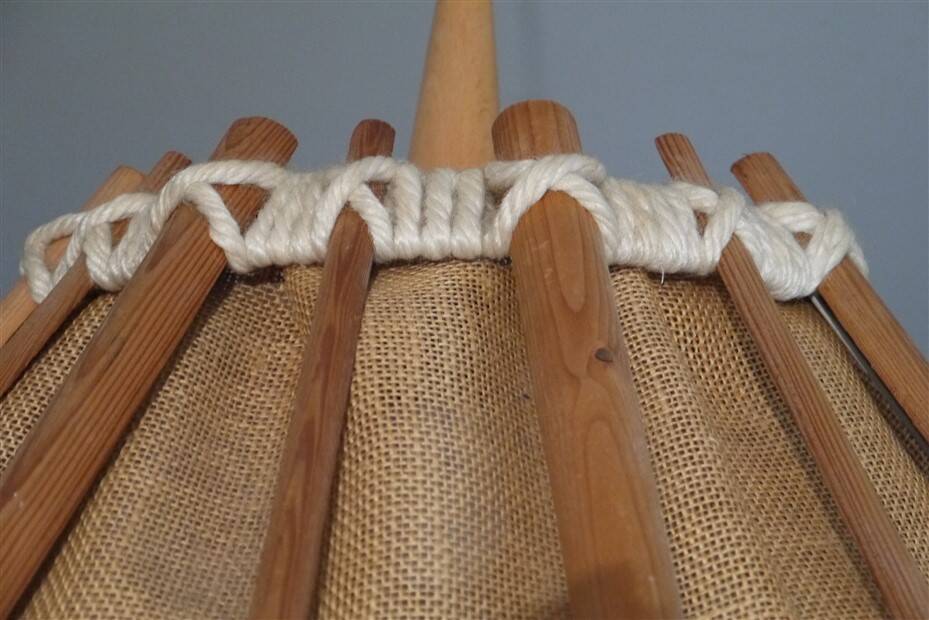 Vintage pendant lamp in wood and canvas 1970