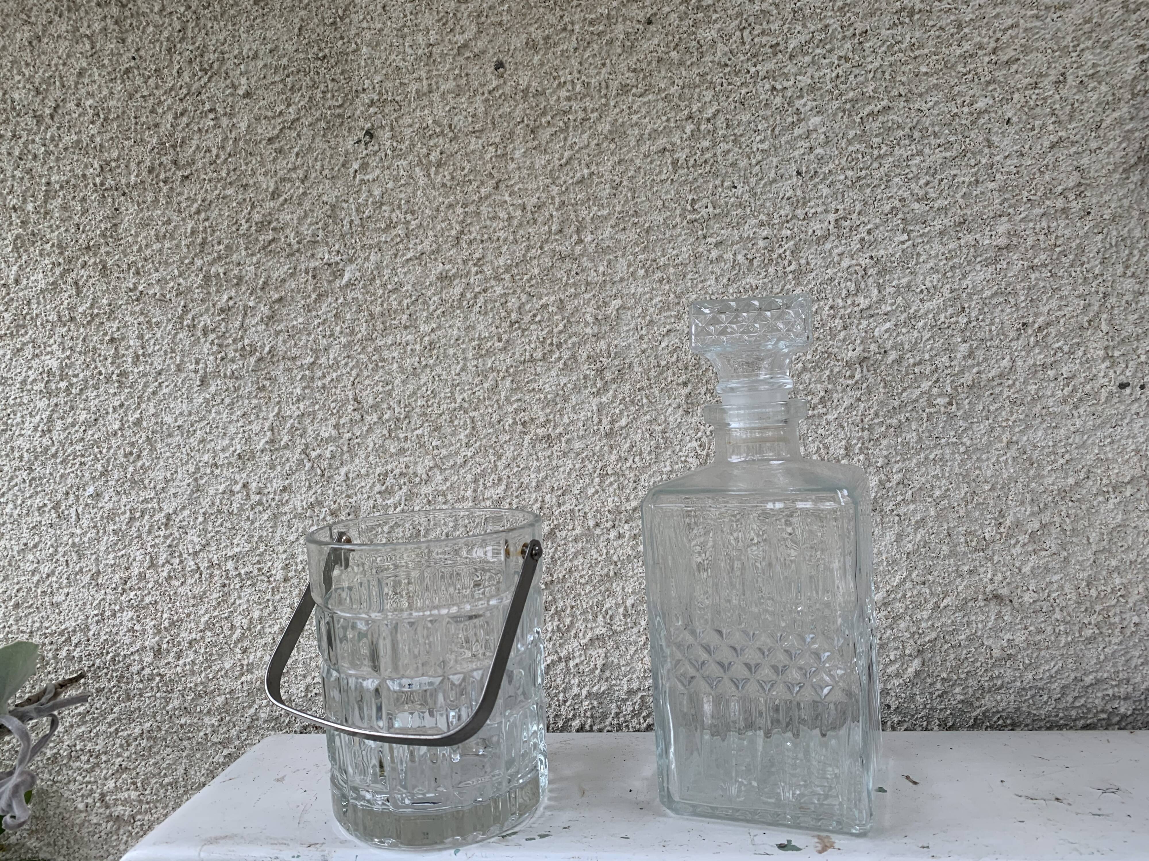 Vintage whiskey decanter and ice bucket