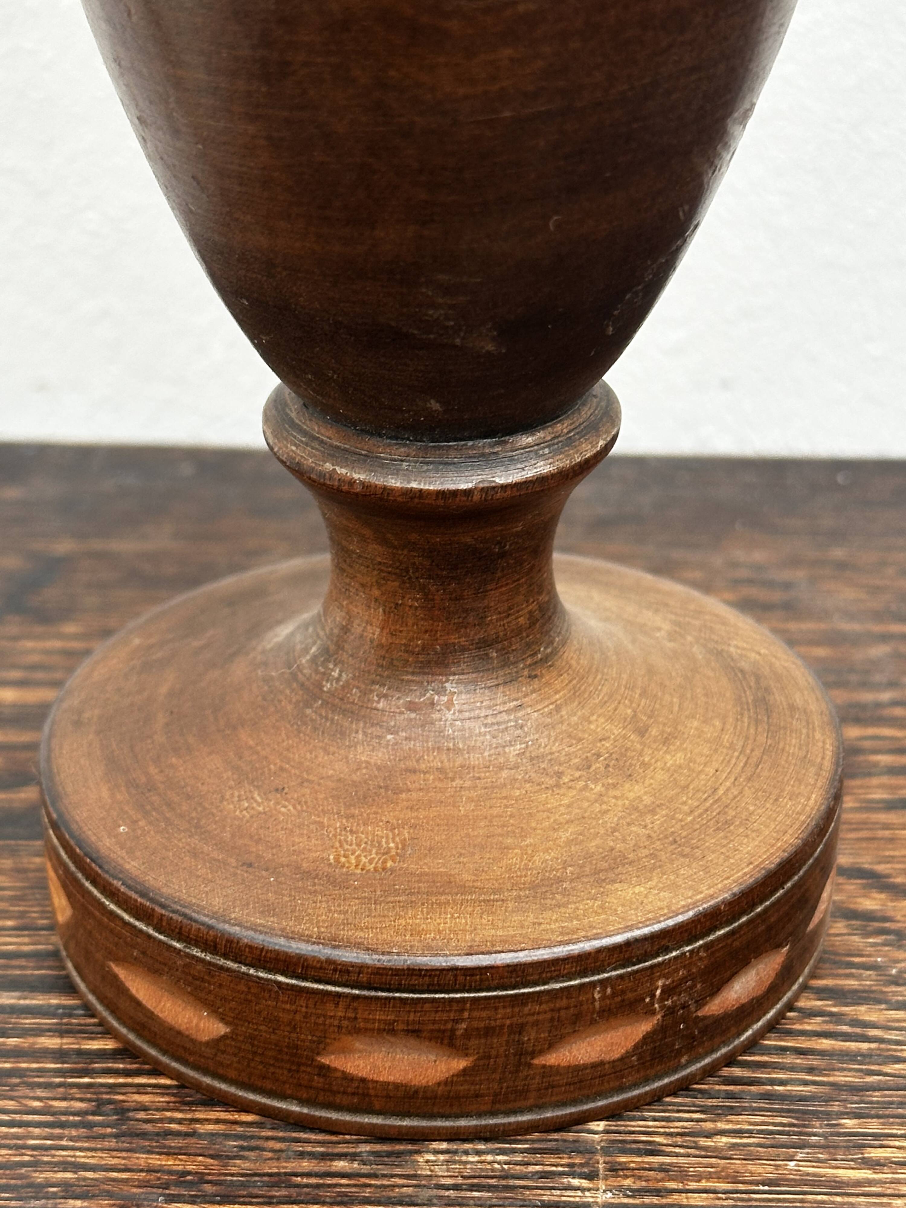 Turned and carved wooden vase, mid-20th century
