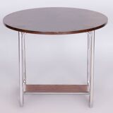 Petite table ronde en chêne Bauhaus restaurée, acier chromé, Tchéquie, années 1930
