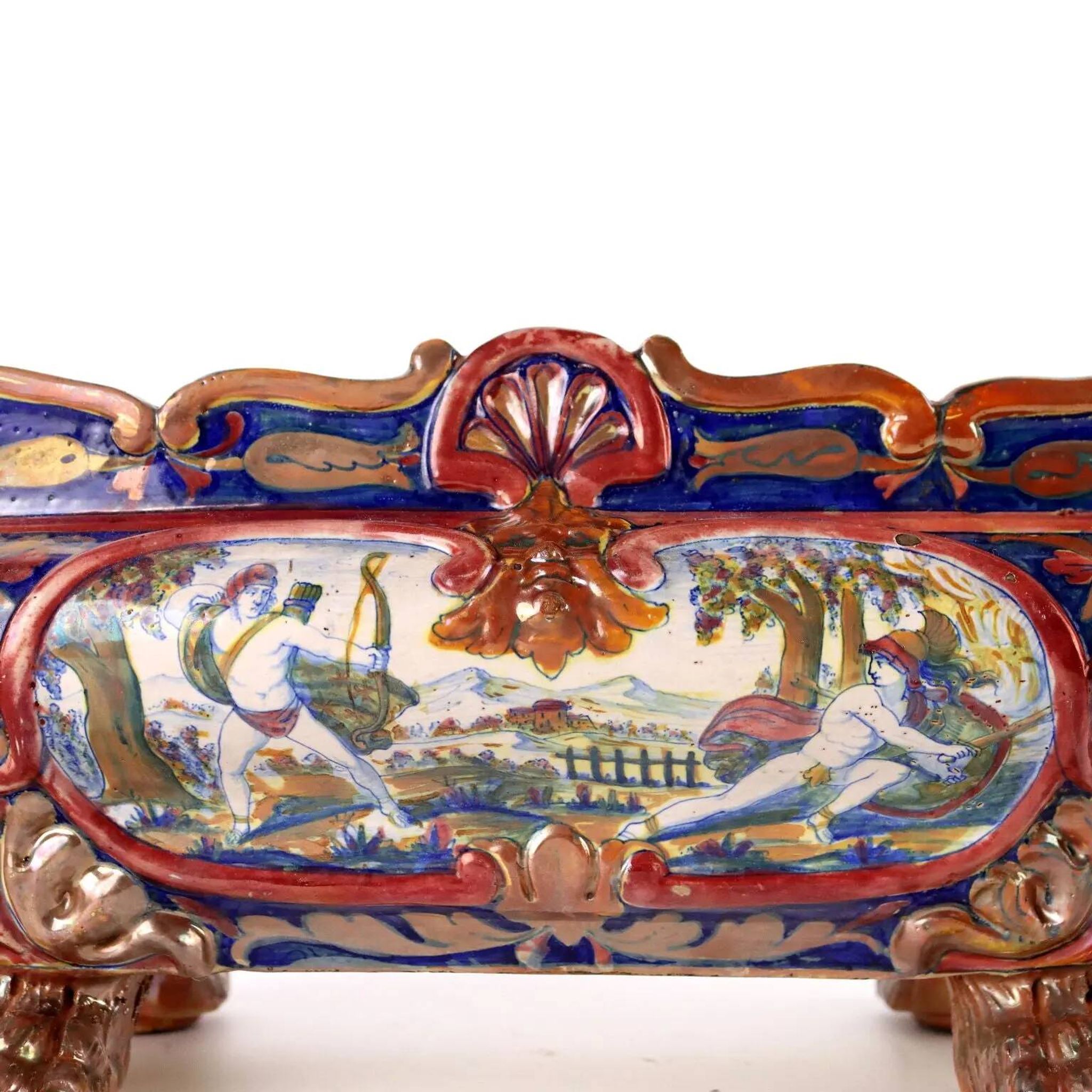 Antique jardinière in majolica Man. Santarelli Gualdo Tadini Italy 1920s