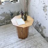 Hexagonal console table guéridon Regain pine 1970