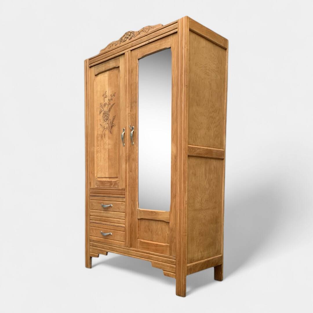 Parisian art deco hotel wardrobe in solid raw oak 1930