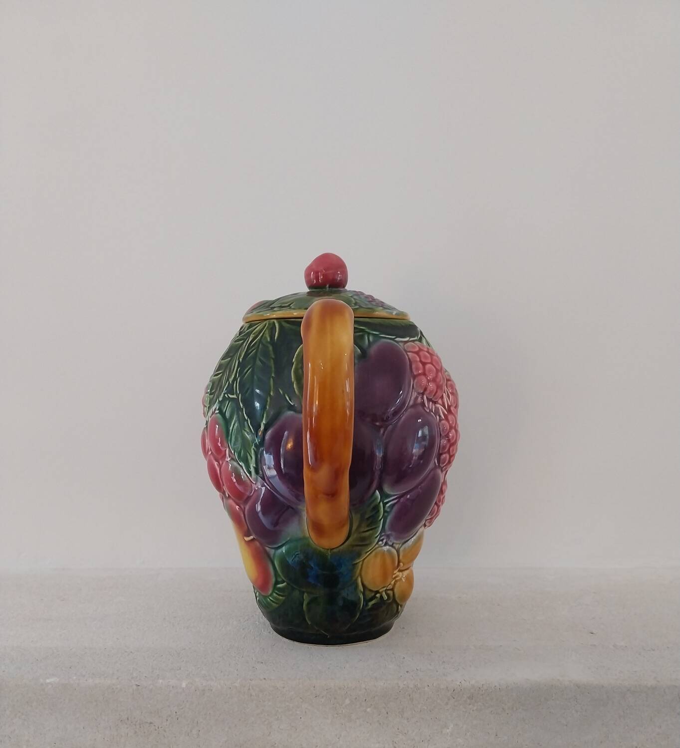 Majolica water pitcher in slipware signed Salin les Bains