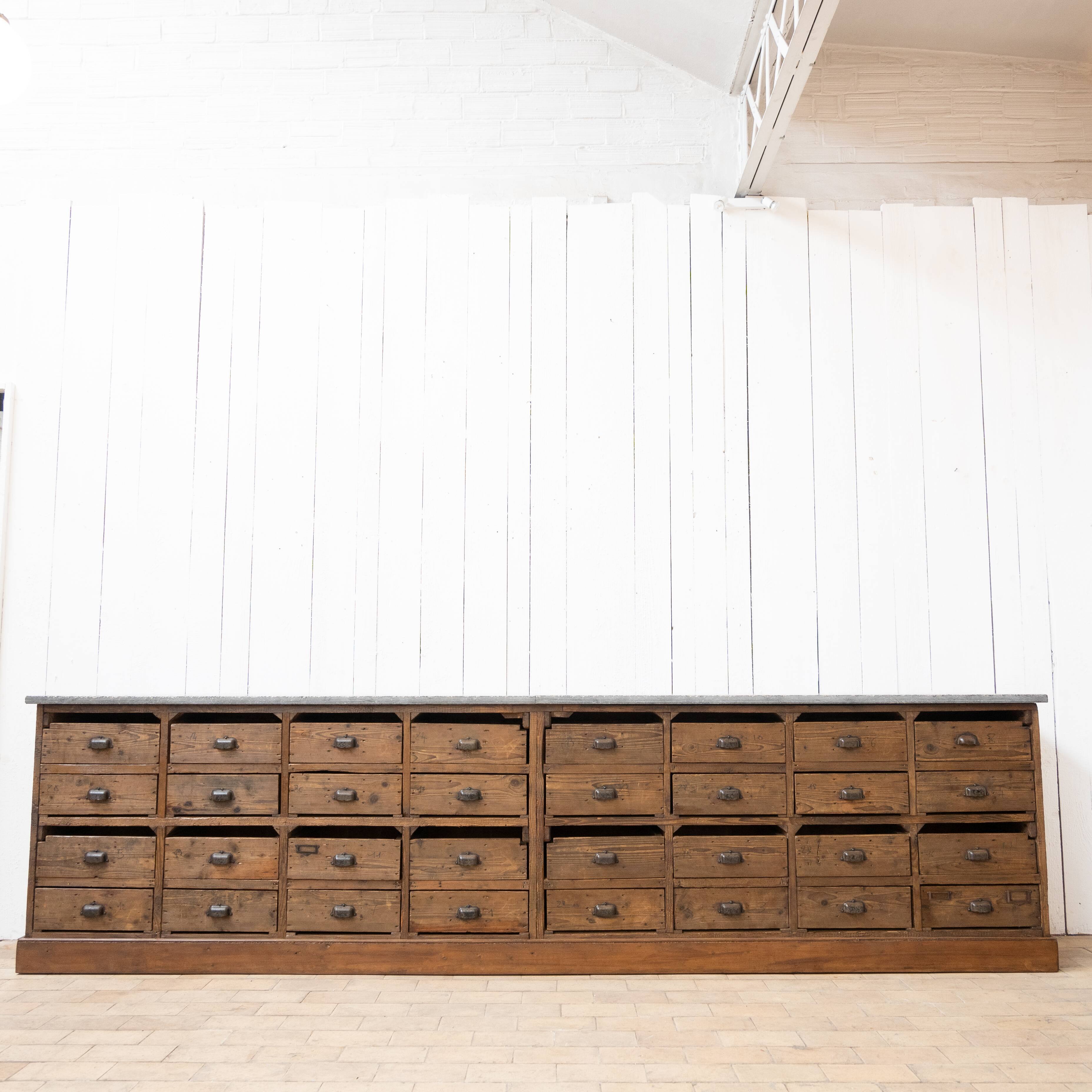 Craft cabinet with drawers in wood and blue stone