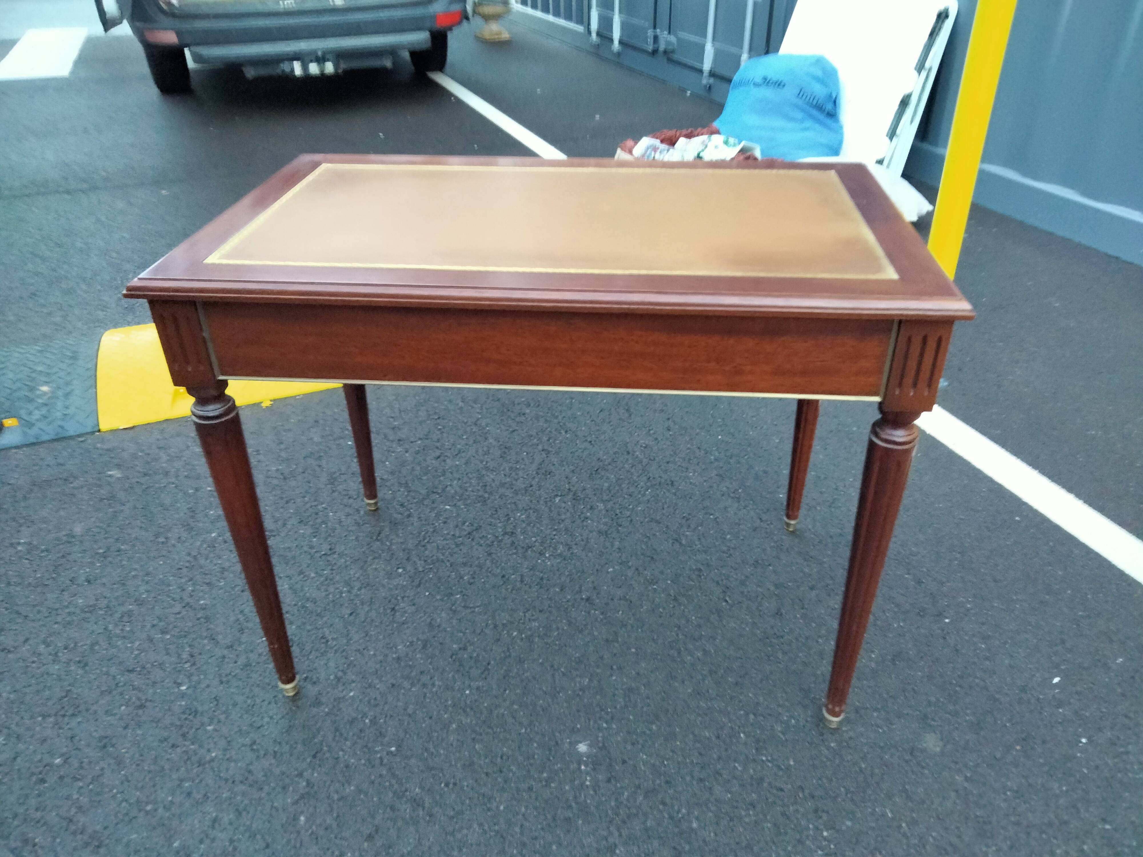 Old style flat desk louis xvi leather tray with 2 pulls