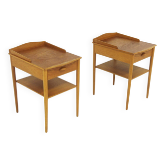 Set of 2 oak bedside tables, Erik Andersson, Sweden 1960