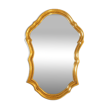 Golden wooden mirror in Louis XV Rococo style 1970
