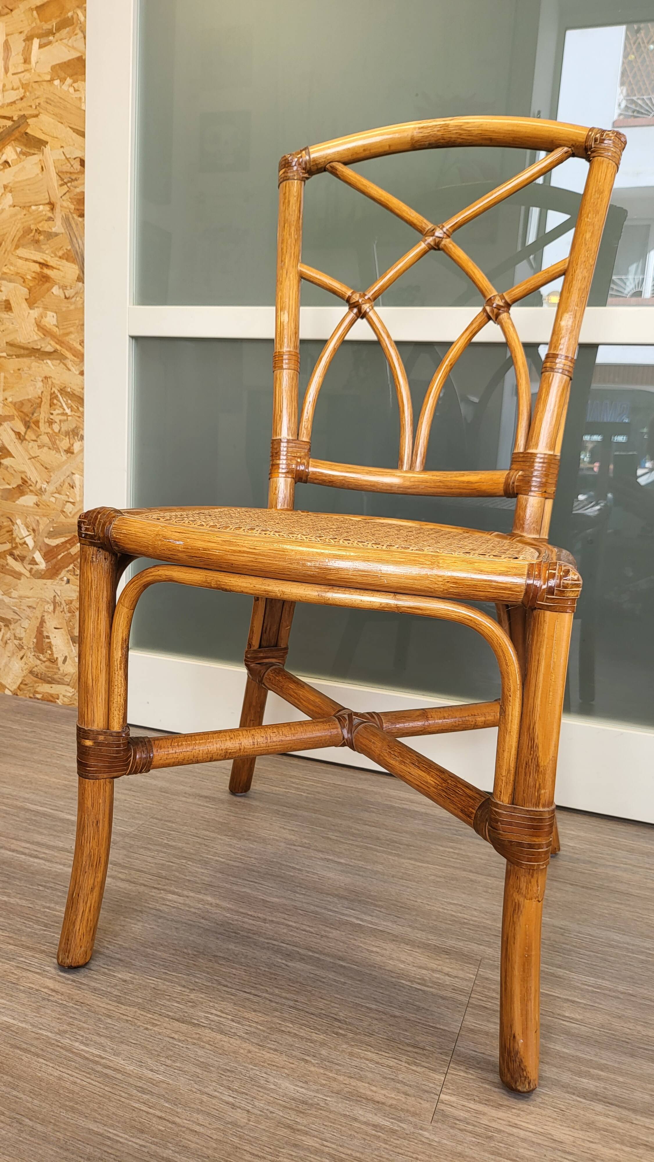 Bamboo and leather chair - 1960s - vintage - mid-century