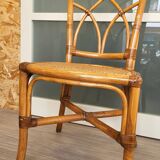 Bamboo and leather chair - 1960s - vintage - mid-century