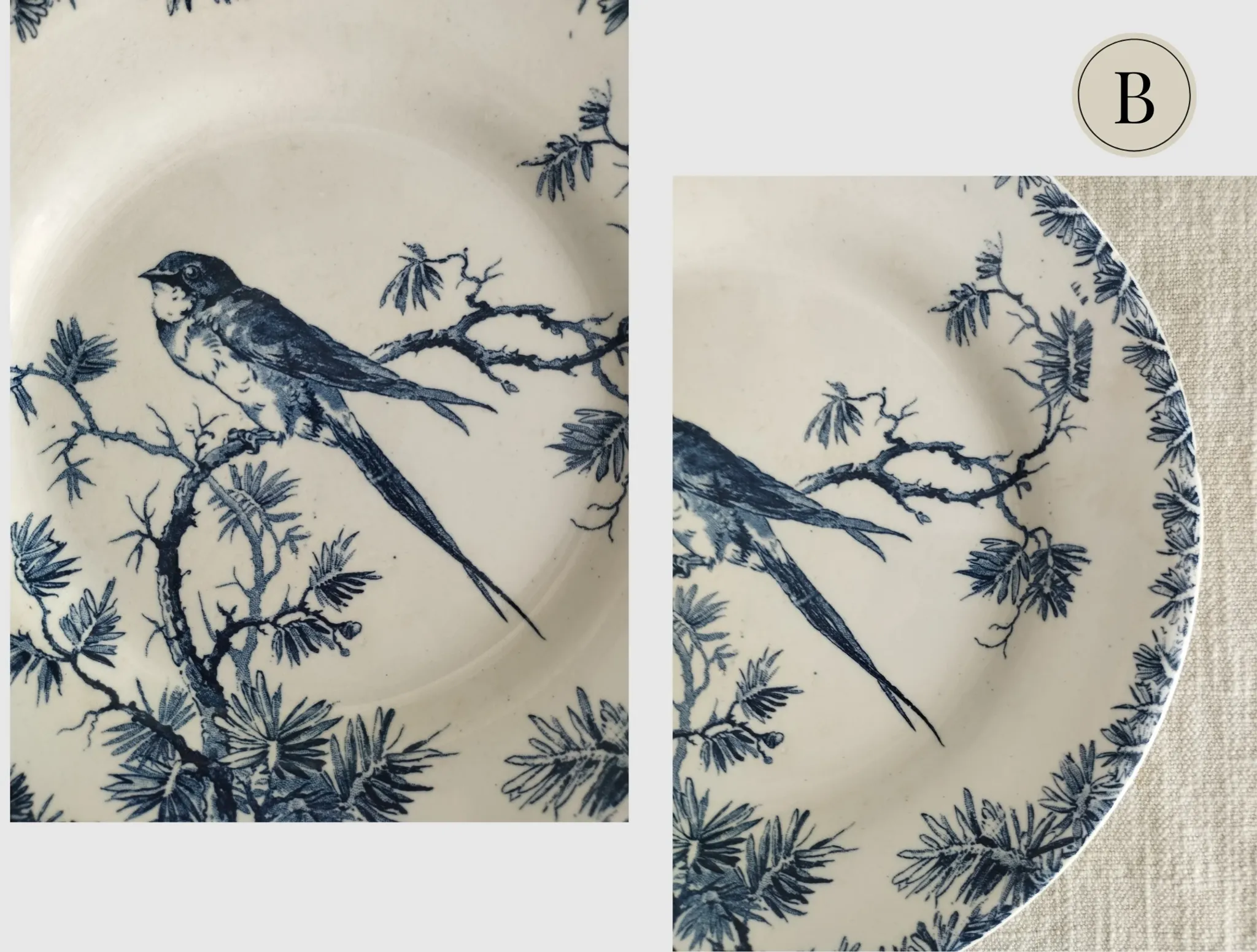 Gien "Provençal" - Set of 3 flat plates Ø 23 cm swallows