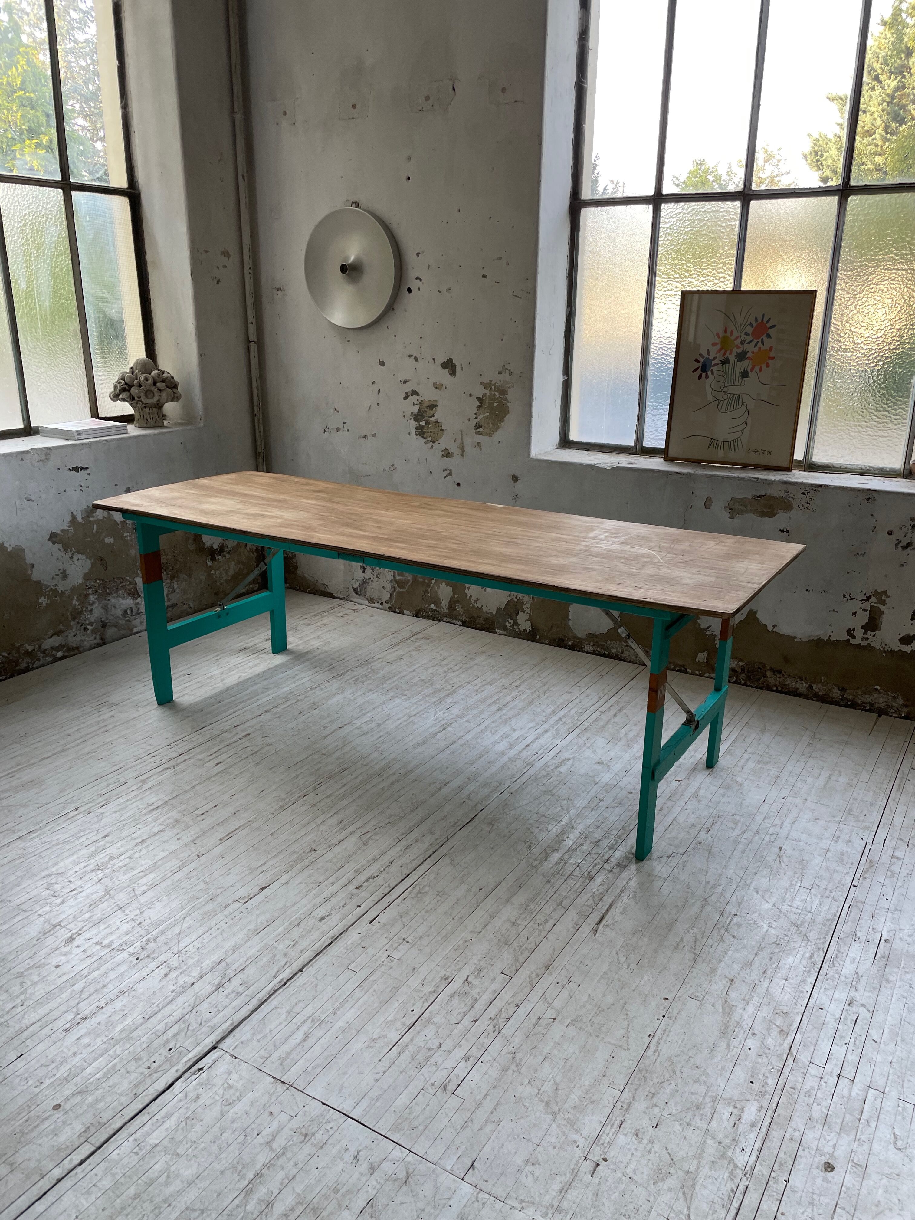 Vintage guinguette table 230 cm green