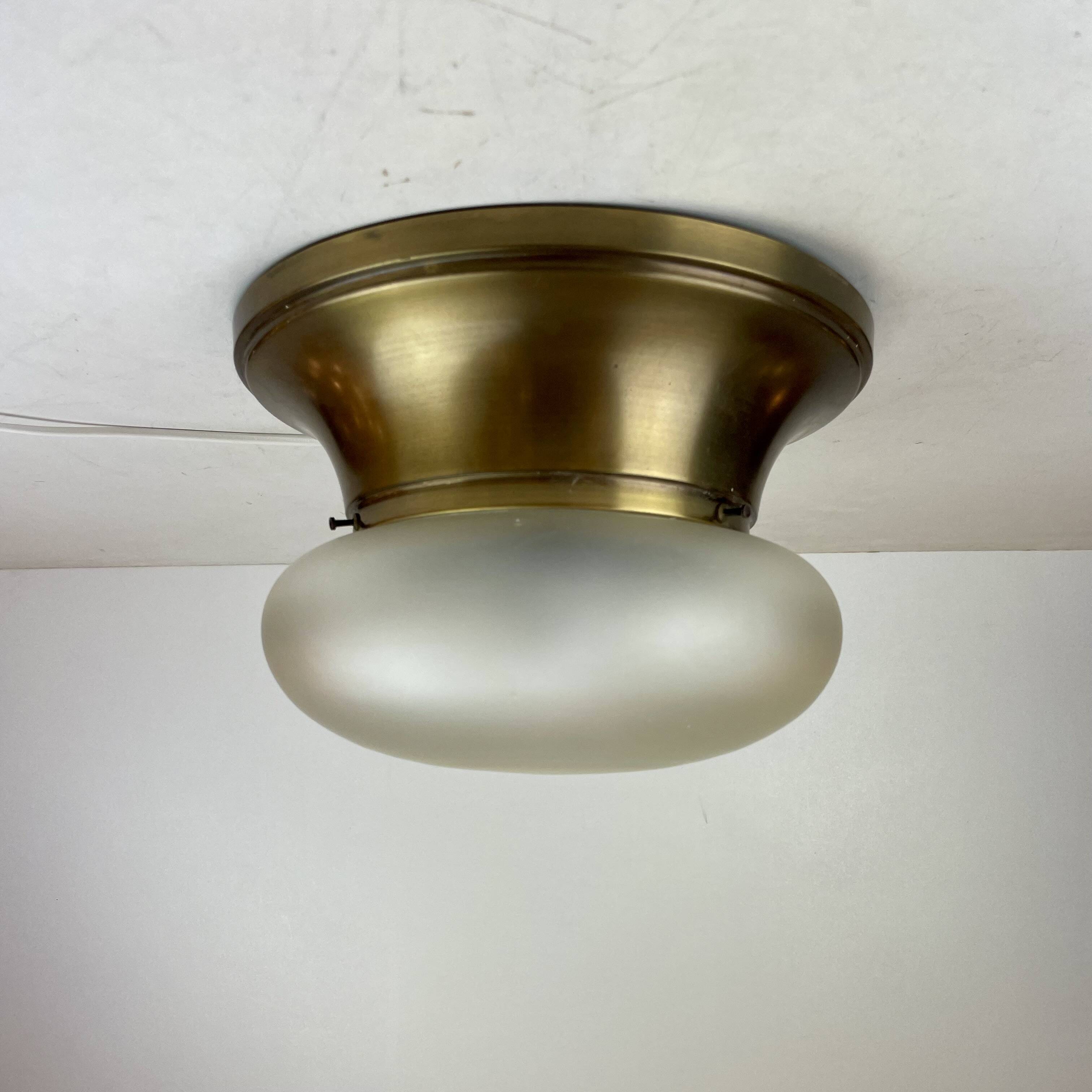 Brass & Murano Glass Ceiling Lamp, Italy, 1960s