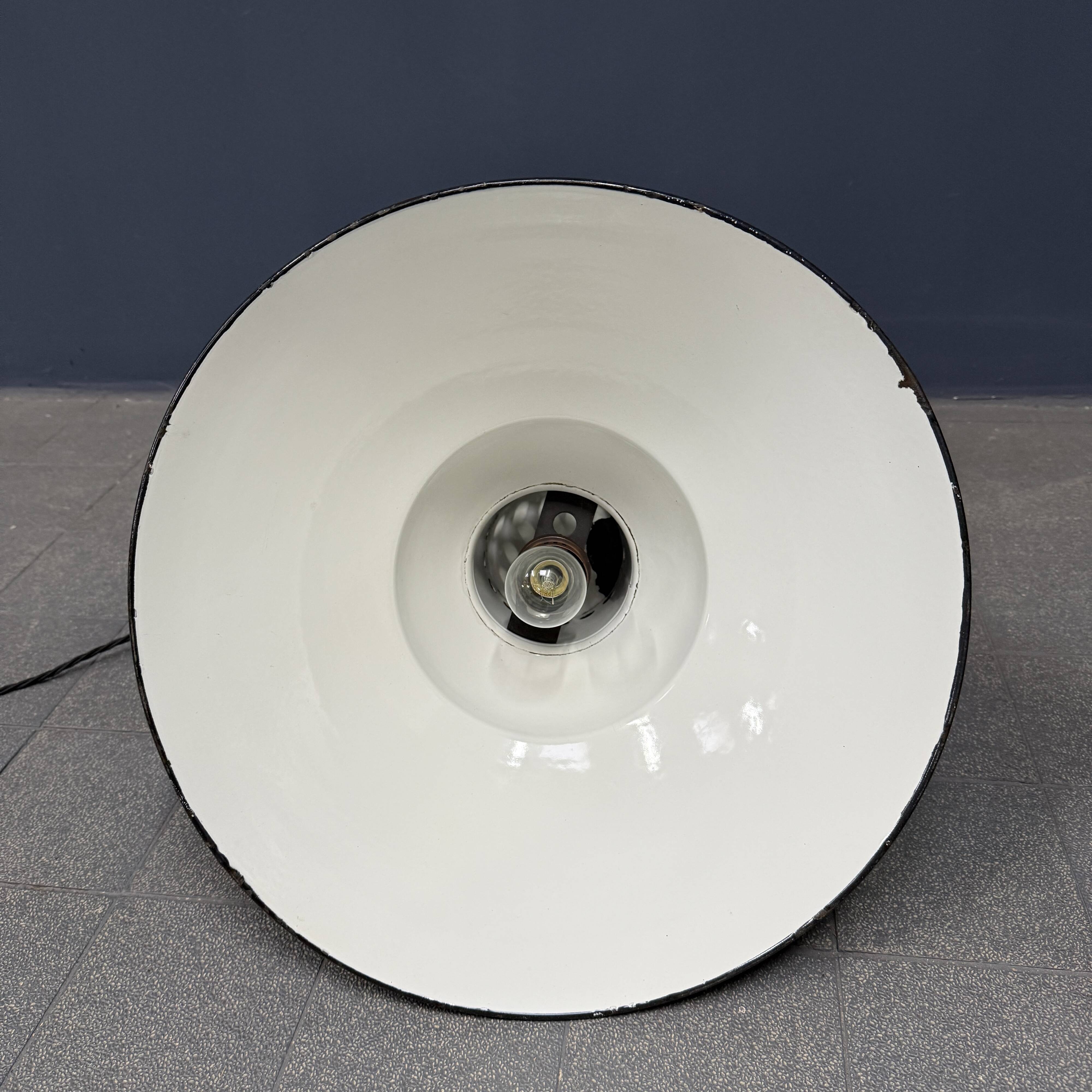 Industrial French medium black enamel pendant lamp