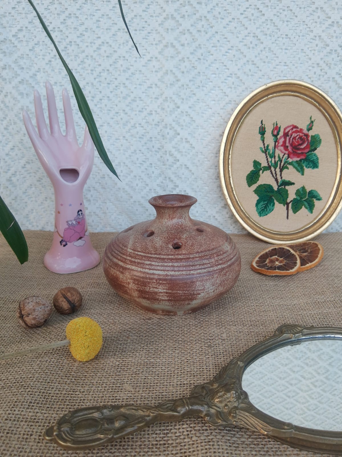 Vase pique flower in sandstone signed Vallauris vintage