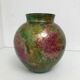 Linear lacquered glass vase 1970-1980 with internal decoration of gold oxides unique handmade piece