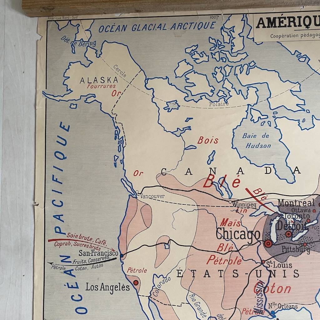Vintage school map double-sided "South America / North America"