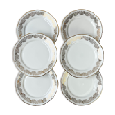 6 flat plates golden white porcelain chauvigny limoges