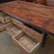 factory workbench in cast iron and wood 1930 with 9 drawers