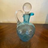 Night carafe in blue tones waffle glass with cabochon early 20th century
