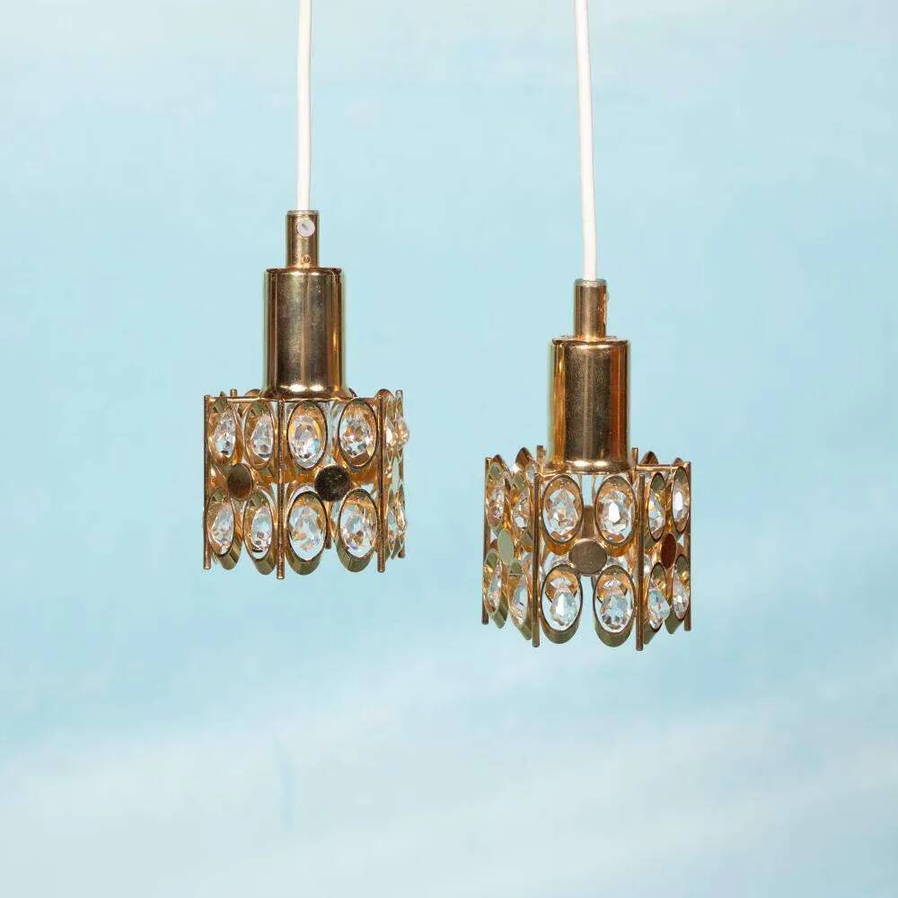 Vintage Palwa suspensions in brass & crystal