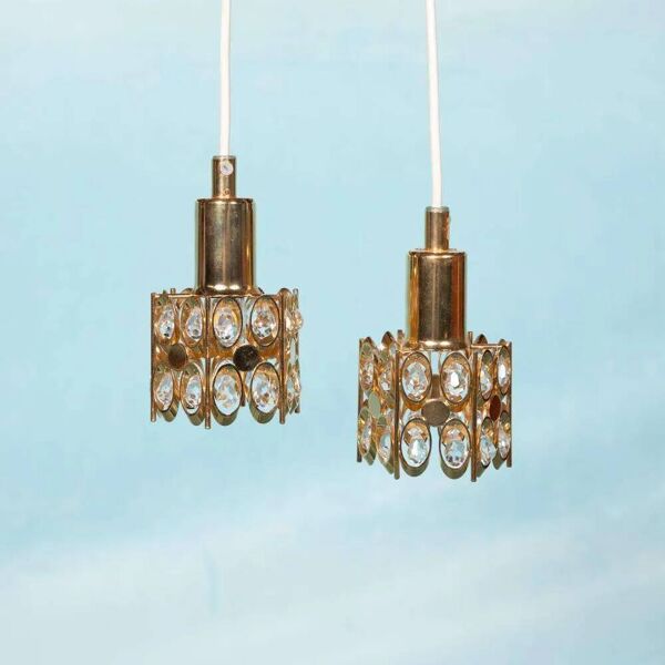 Suspensions Vintage Palwa en laiton & cristal