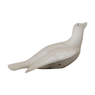 Ancient white dove in porcelain biscuit Limoges 1950s