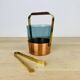 Scandinavian ice bucket in smoked glass and copper, vintage.