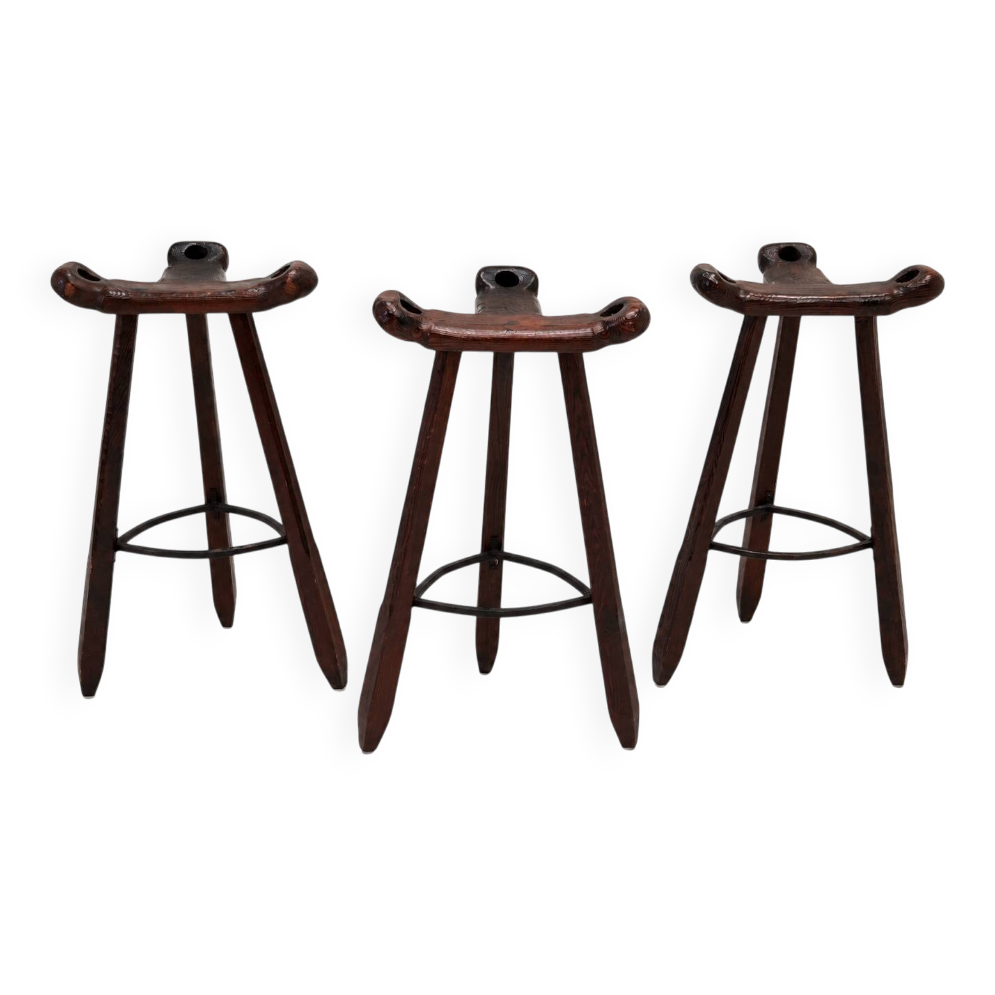 Set of 3 Vintage Brutalist Marbella Stools by Sergio Rodrigues