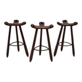 Ensemble de 3 tabourets vintage brutalistes Marbella par Sergio Rodrigues