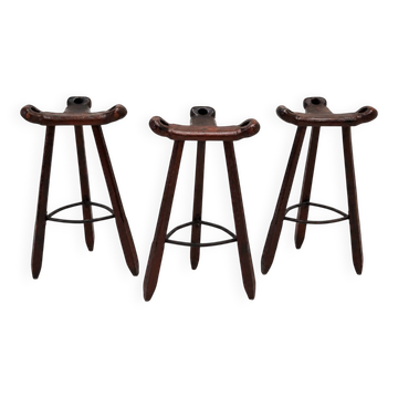 Ensemble de 3 tabourets vintage brutalistes Marbella par Sergio Rodrigues