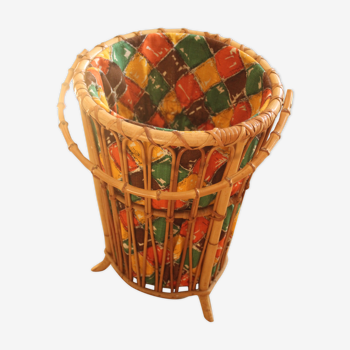 Bamboo laundry basket in rattan, vintage from the 1970s