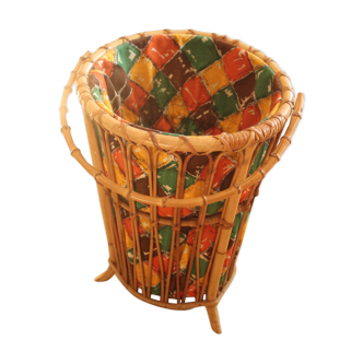 Bamboo laundry basket in rattan, vintage from the 1970s