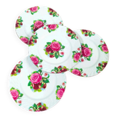 Set of 4 vintage-style pink floral plates (V2)