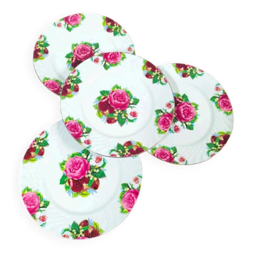 Set of 4 vintage-style pink floral plates (V2)