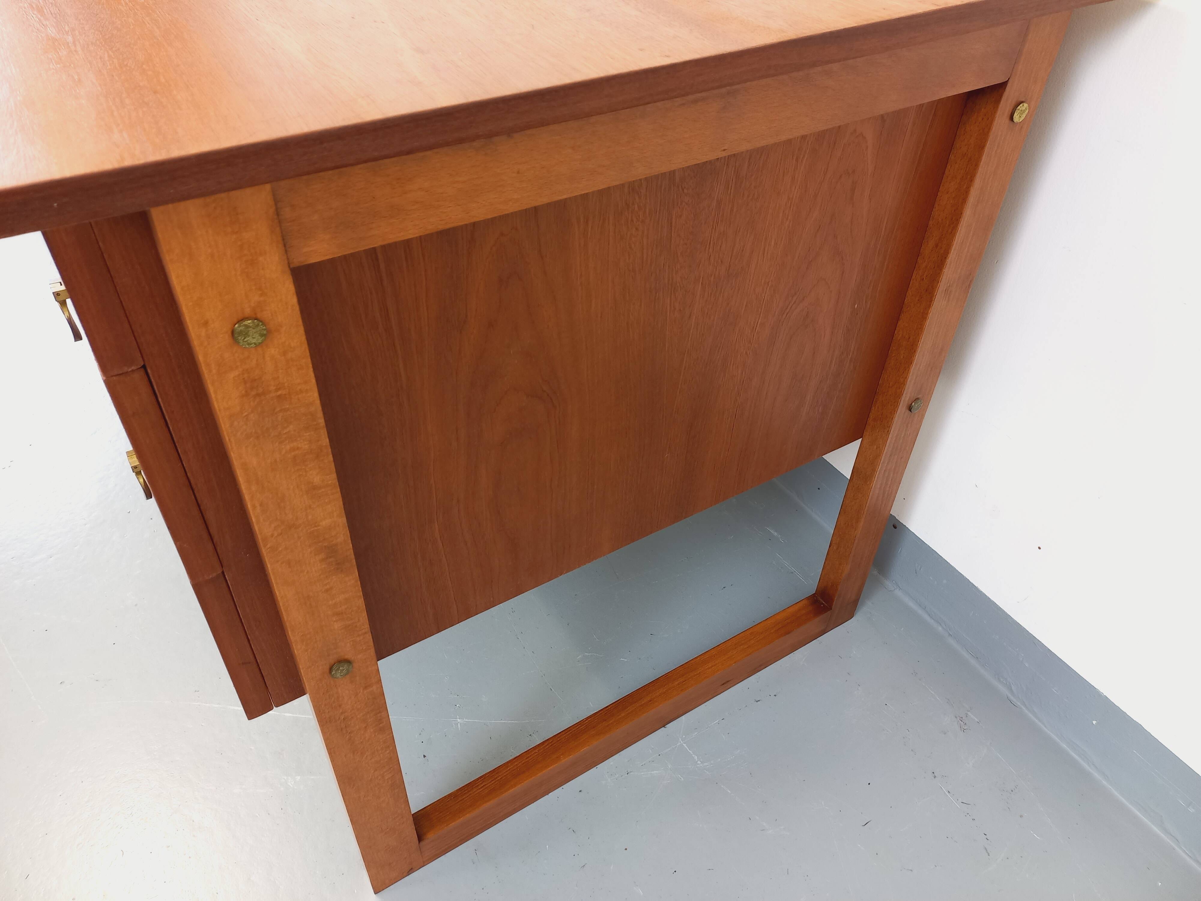 Double-sided executive desk sled legs vintage Scandinavian style in teak from the 60s