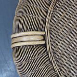 Vintage organic rattan armchair and round coffee table set, 1980s-1990s