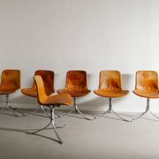 Set of Six Vintage Poul Kjaerholm PK-9 Dining Chairs Brown Leather, 1960s