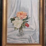 Peinture à l’huile vintage de fleurs signées Bramwell