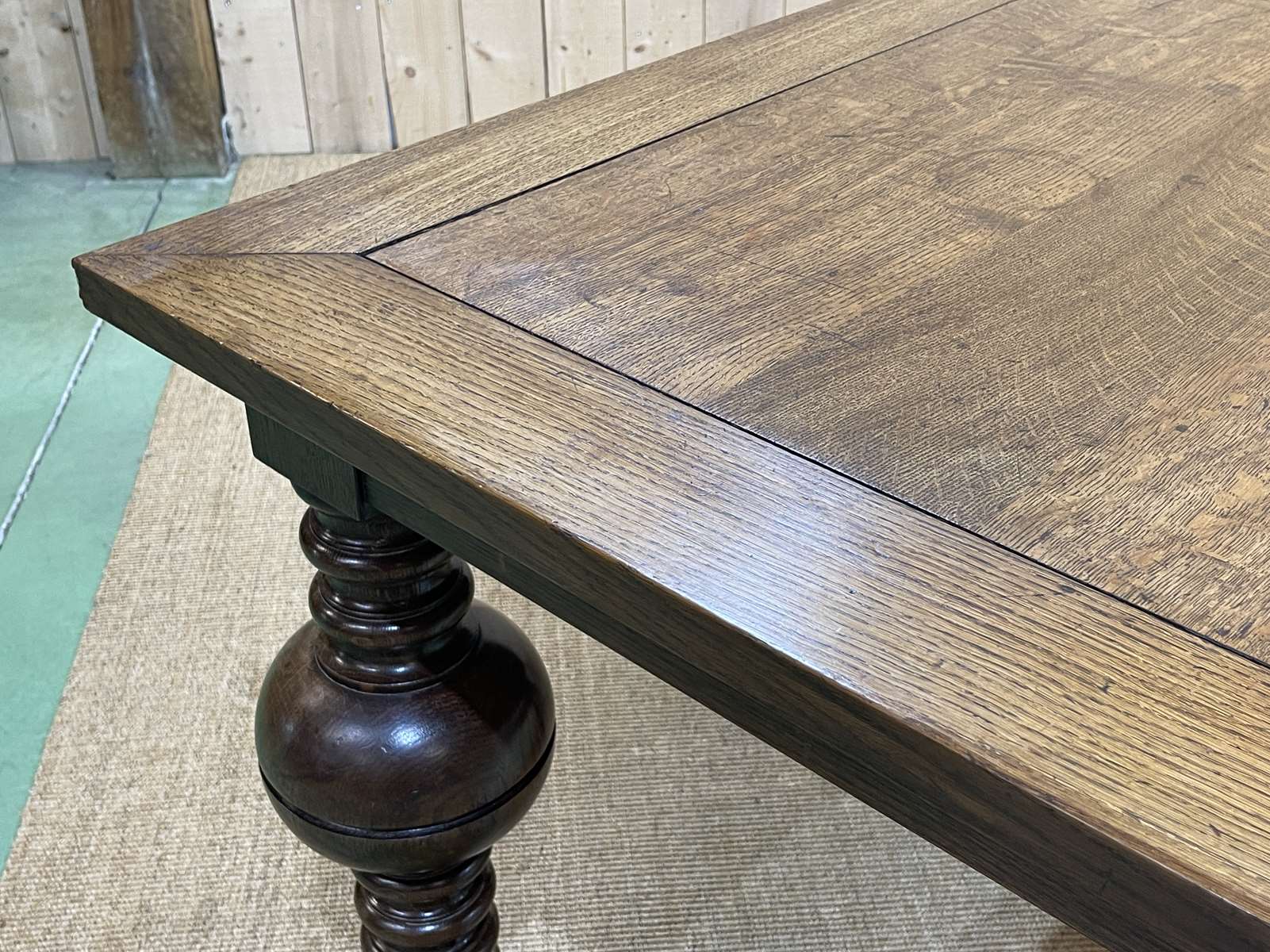 Oak monastery table with turned legs from the 1930s