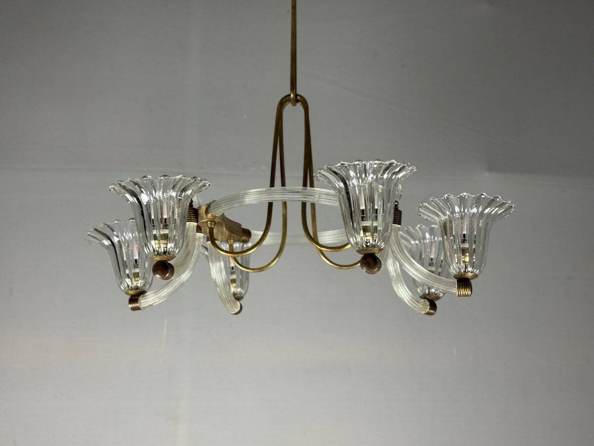 Venetian Murano Glass and Brass Chandelier Circa 1950